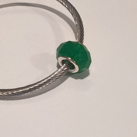 Silver Green Faceted Charm for Pandora Style Bracelet - Picture 4 of 4